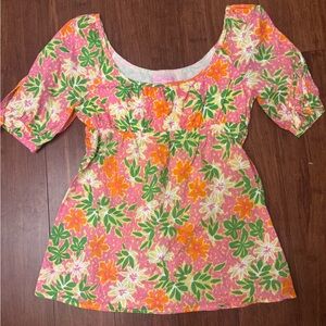 Lilly Pulitzer Floral Print Babydoll Short Sleeve Top - size 8